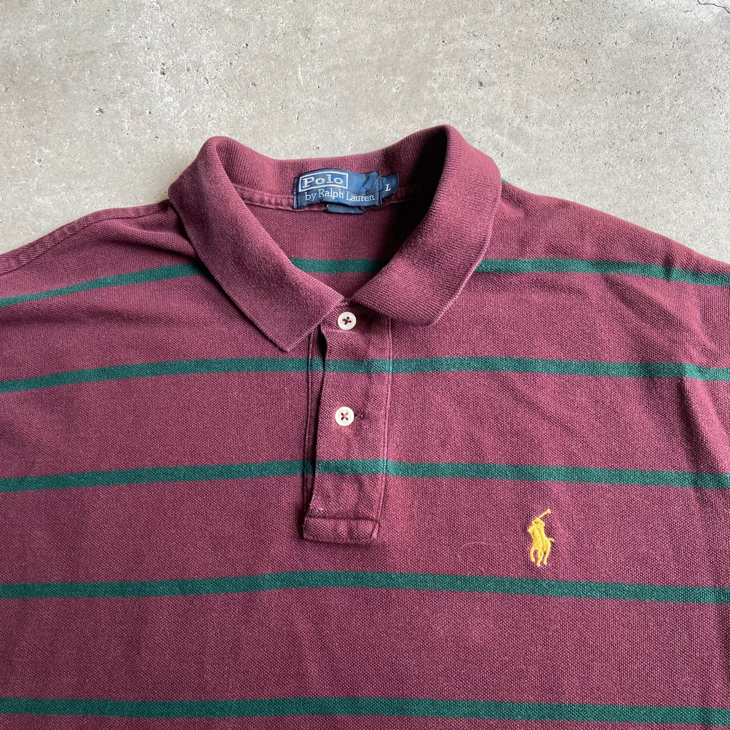 Polo By Ralph Lauren ポロバイラルフローレン 鹿の子 ボーダー ポロシャツ メンズl 古着 ワンポイントロゴ刺 ワインレッド 赤 ポロシャツ Cave 古着屋 公式 古着通販サイト