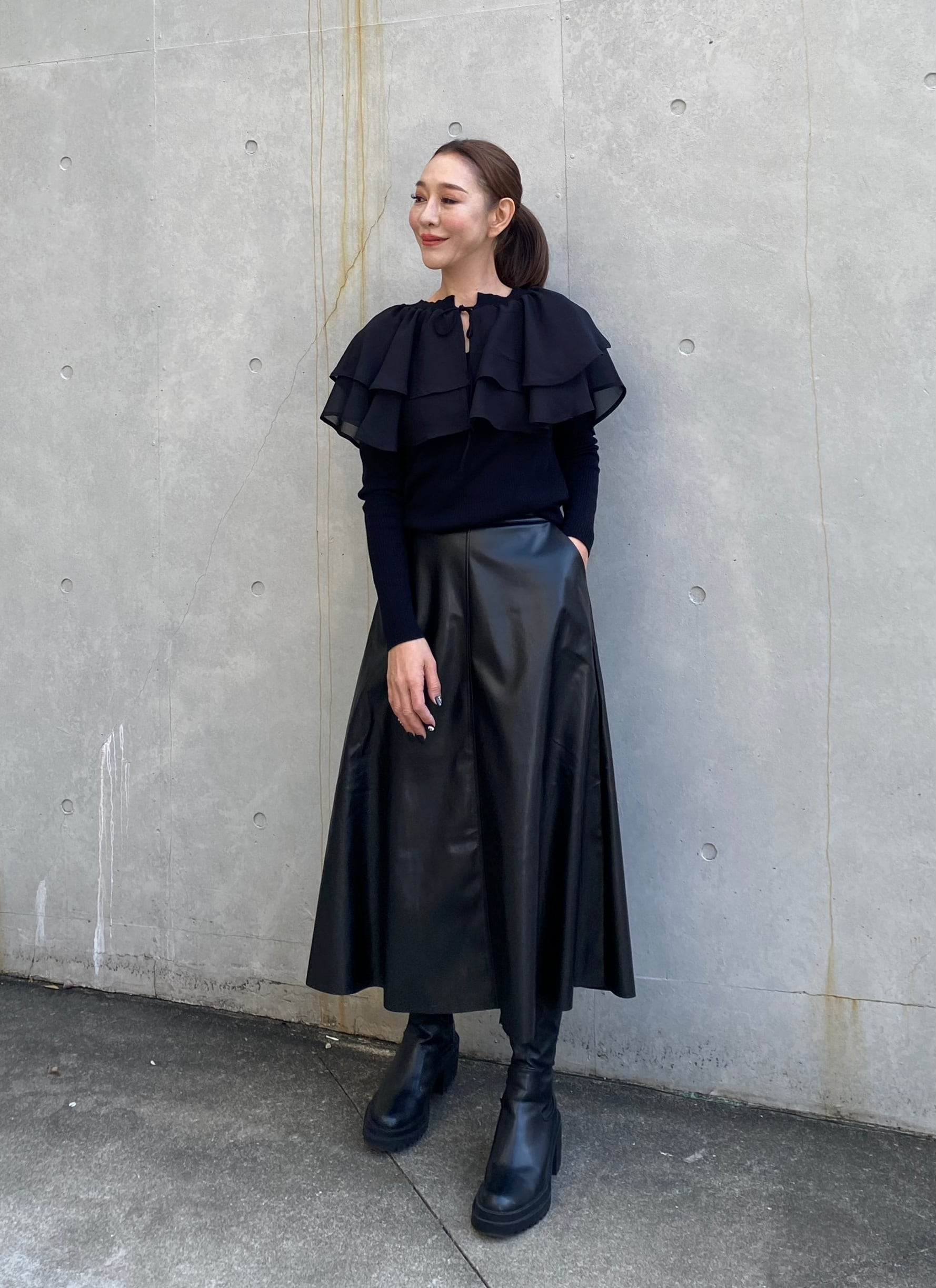 【BALENCIAGA】ブラックフレアレザースカート レザーロングフレアスカート | セレクトショップベリンダ