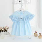 フリルが可愛い半袖チュニックワンピ（ブルー）