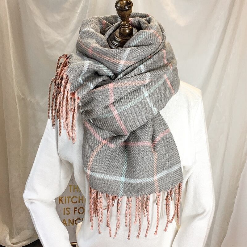 スカーフ女性冬バージョン野生のese小さな新鮮な両面格子縞の模造カシミヤ厚く暖かい学生のスカーフ ブラック・アイド・ピーズ36155506767