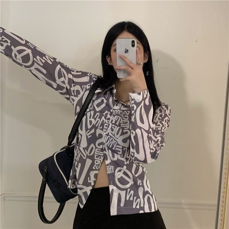 プリント柄薄手シャツ レディースルーズジャケット オータムグレートップス 秋物 モンロー82798468834