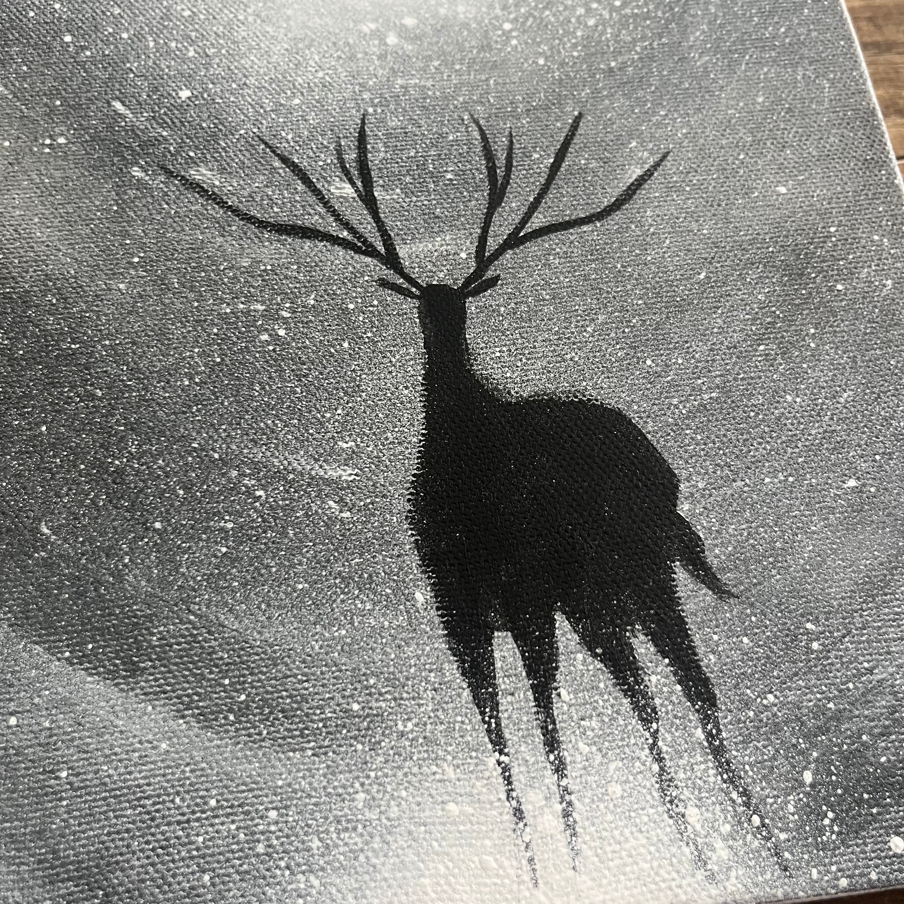 世界と自分」原画 夜×鹿×潜在意識 モノクロ 白黒 絵画 キャンバス 風景