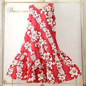 フラダンス 衣装 Royal Creations ロイヤルクリエーションズ ワンピース ドレス レッド系 ハイビスカス柄 花柄 植物柄 ハワイアンプリント ハワイアン アロハ フラ ダンス レッスン 練習 ノースリーブ フレアスカート 赤 白 ホワイト系 華やか 鮮やか かわいい おしゃれ ダンス衣装 練習着 レッスンウェア