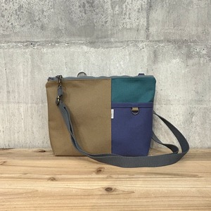 ▼Block切替ショルダーバッグ【グレージュ×グレイパープル×シアンブルー】