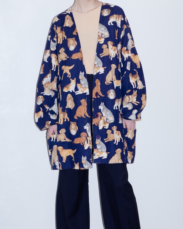 1980-90s animal art oversized collarless jacket