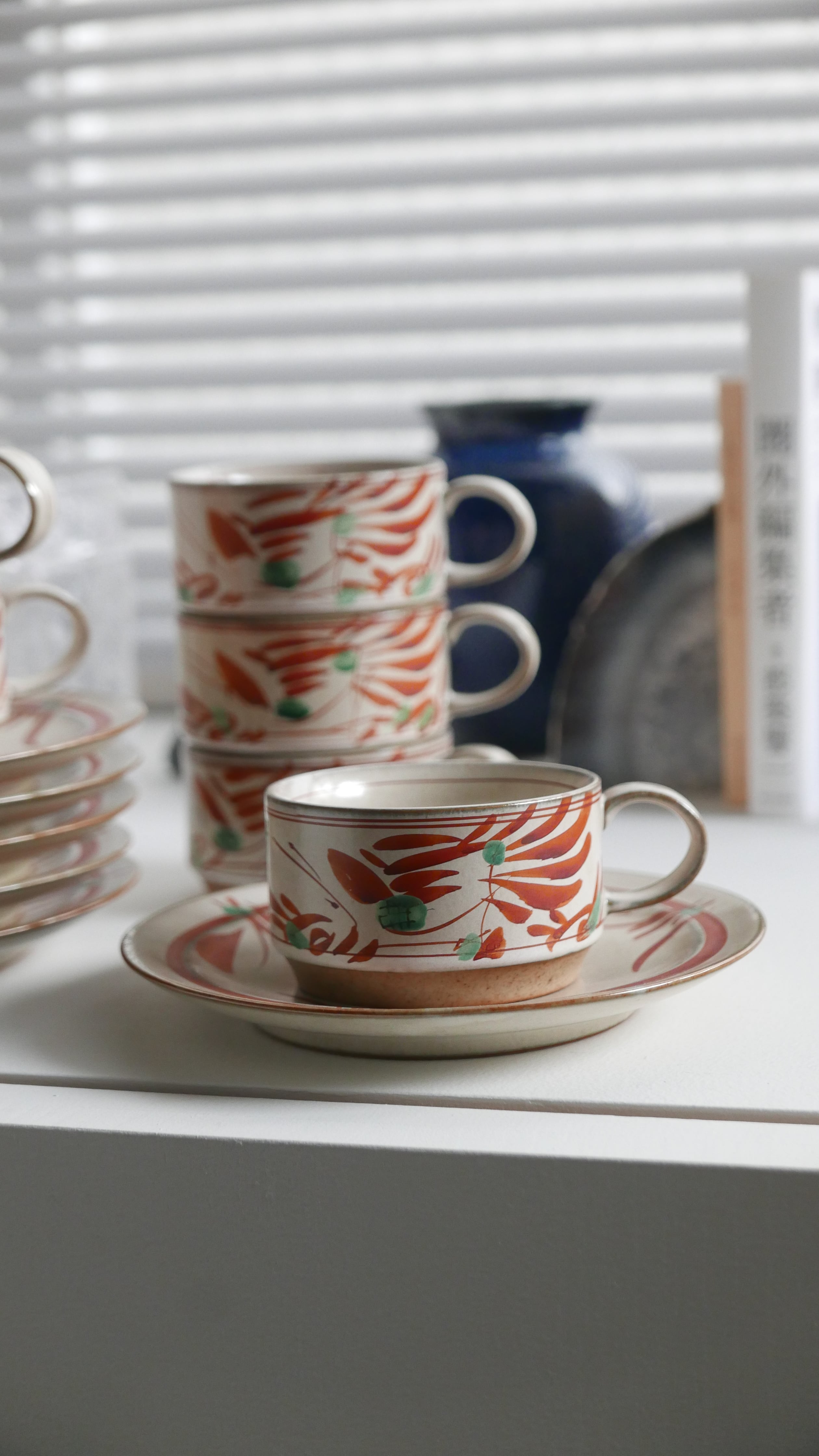 old japan cup and saucer , handpainted