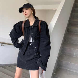 Gジャン スカート アウター セットアップ ショート ショート丈 膝上 袖あり 長袖 襟付き ストレート 上下セット 2点セット ツーピース 大人可愛い カジュアル おしゃれ お洒落 かっこいい ラフ メンズライク スポーティー キュート 主役級 無地 春 夏 秋 冬 オールシーズン 10代 20代 レディース 学生 通学 デート お出かけ 着回し 普段使い 重ね着 お揃い 双子 韓国 ファッション スタイル 防寒 脚長 S M L ブラック ブルー