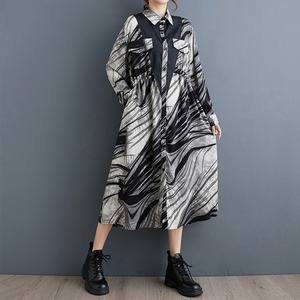 モノクロウェーブ柄シャツワンピース　R0464