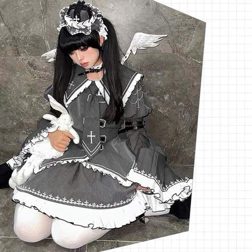 サブカル系ゴシック プリンセス セットアップ ストライプ柄 姫袖