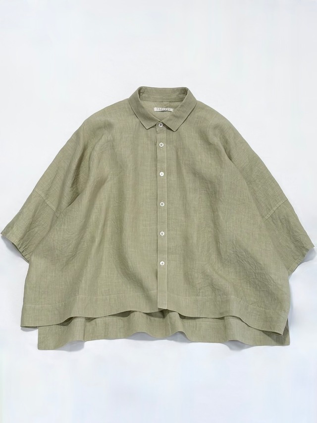 FACTORY・アイリッシュリネン（シワ加工）　カジュアル半袖シャツ・ピスタチオ