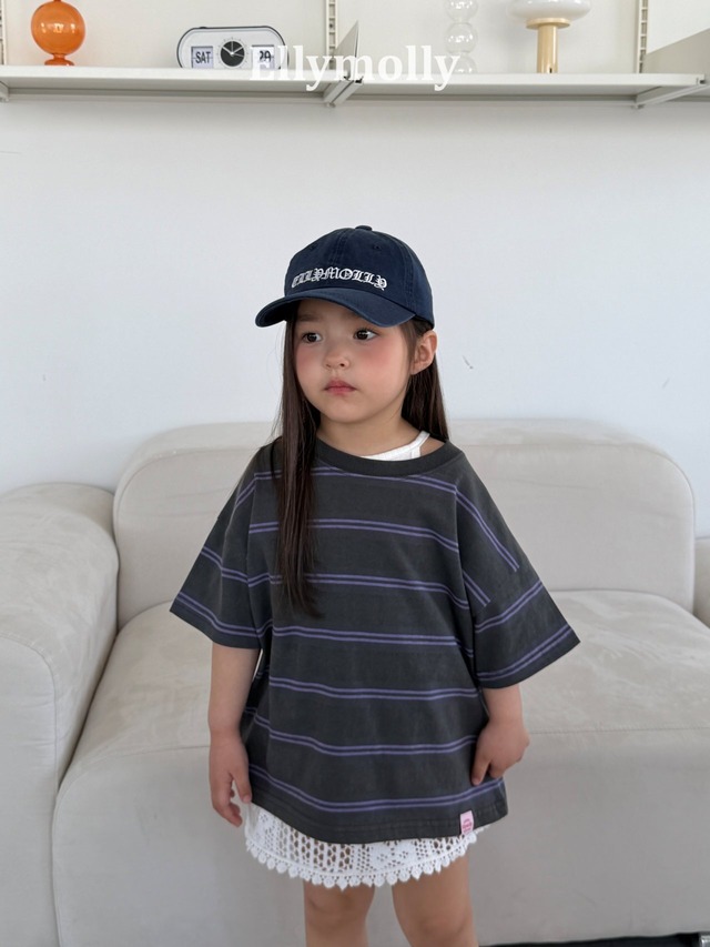 【取寄】elly molly｜washed stripe boxy tee｜ウォッシュドストライプボクシーT｜5-19｜kids&jr｜26 summer