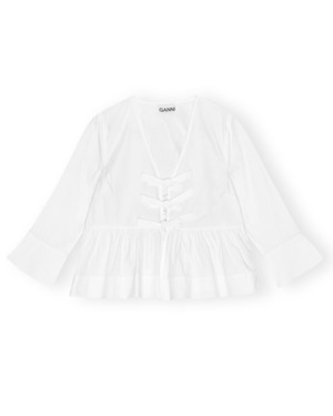 【GANNI】COTTON POPLIN TIE STRING PEPLUM BLOUSE