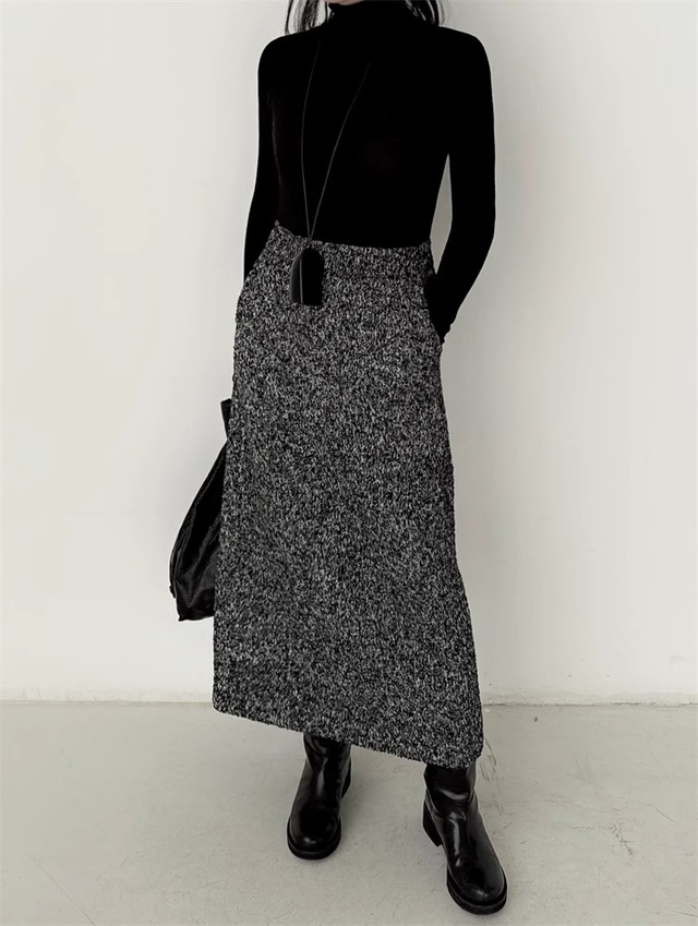 wool blend straight long skirt【2023122903】