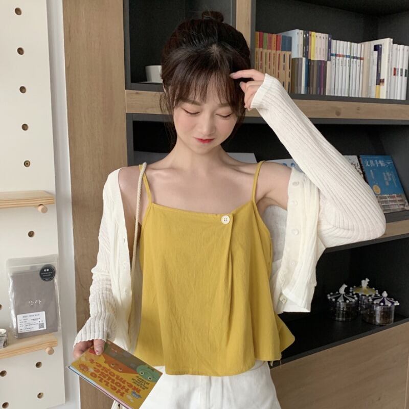 キャミソールレディースサマードレス2020ニュースタイルボタンルーズで薄いショートアウターとインナーベースシャツトップ 1号婦人42151431746