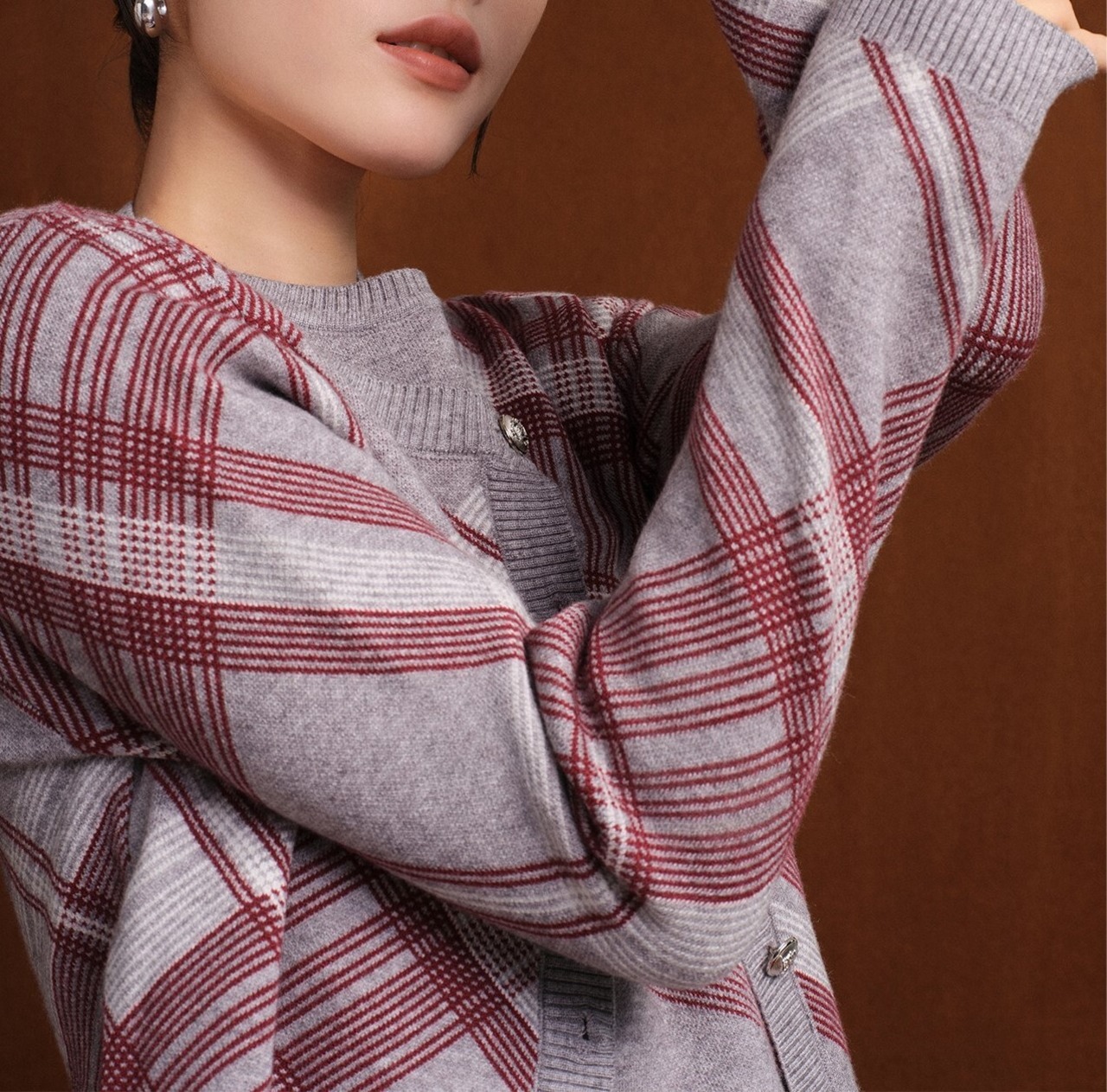 チェック柄ショートニットカーディガン W01039