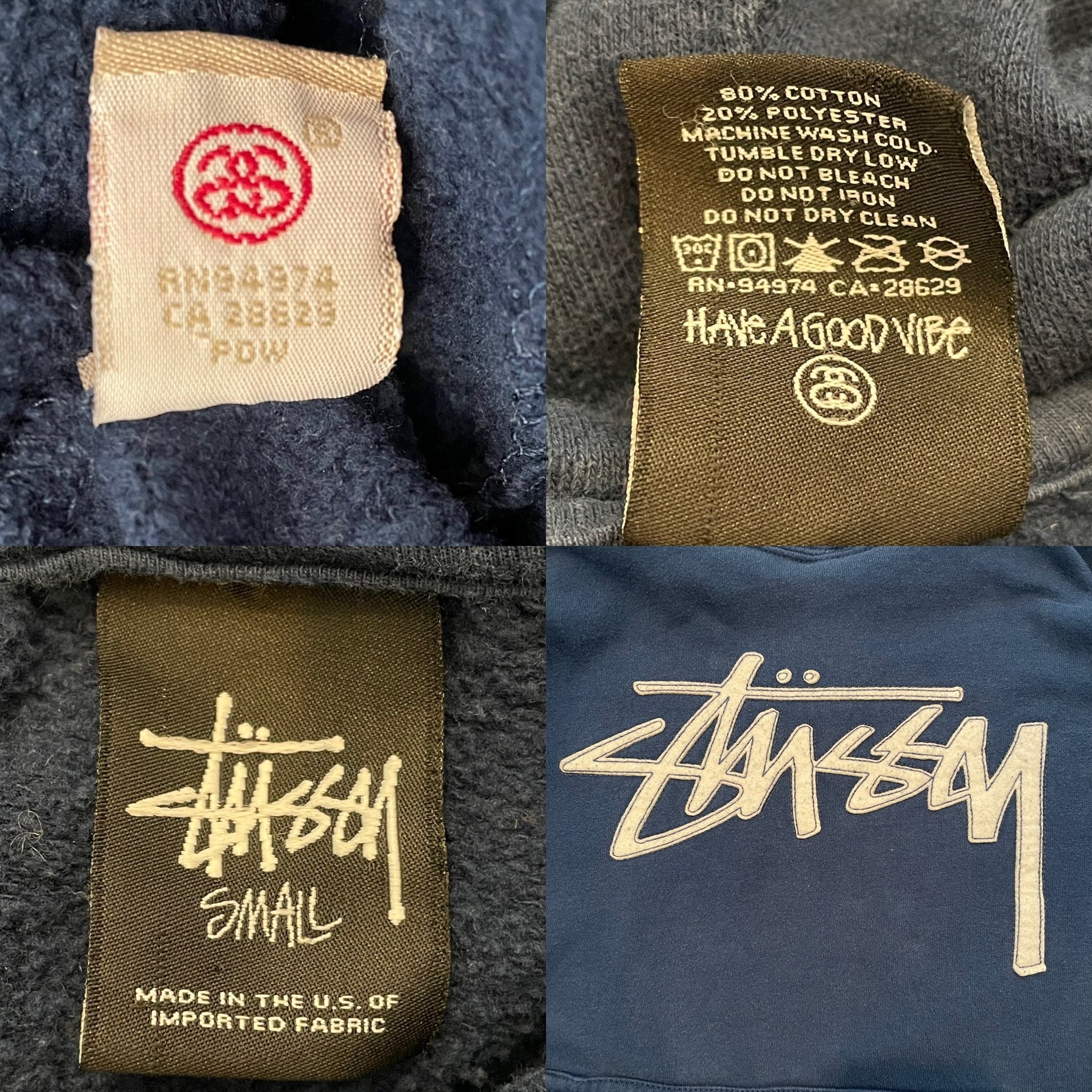 STUSSY】USA製 黒タグ スウェット パーカー 刺繍ロゴ Sサイズ