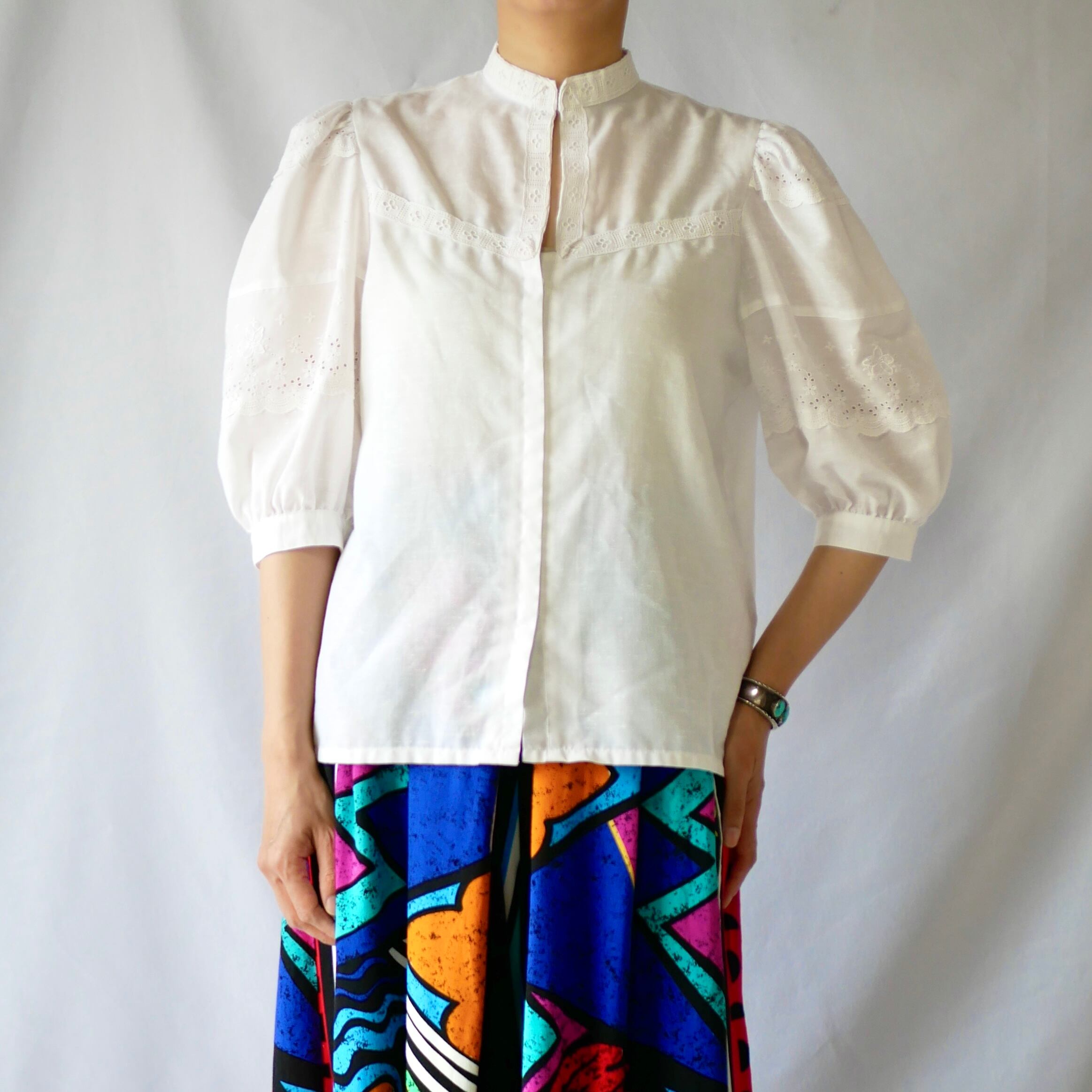 Euro vintage white race blouse ヨーロッパ スイス