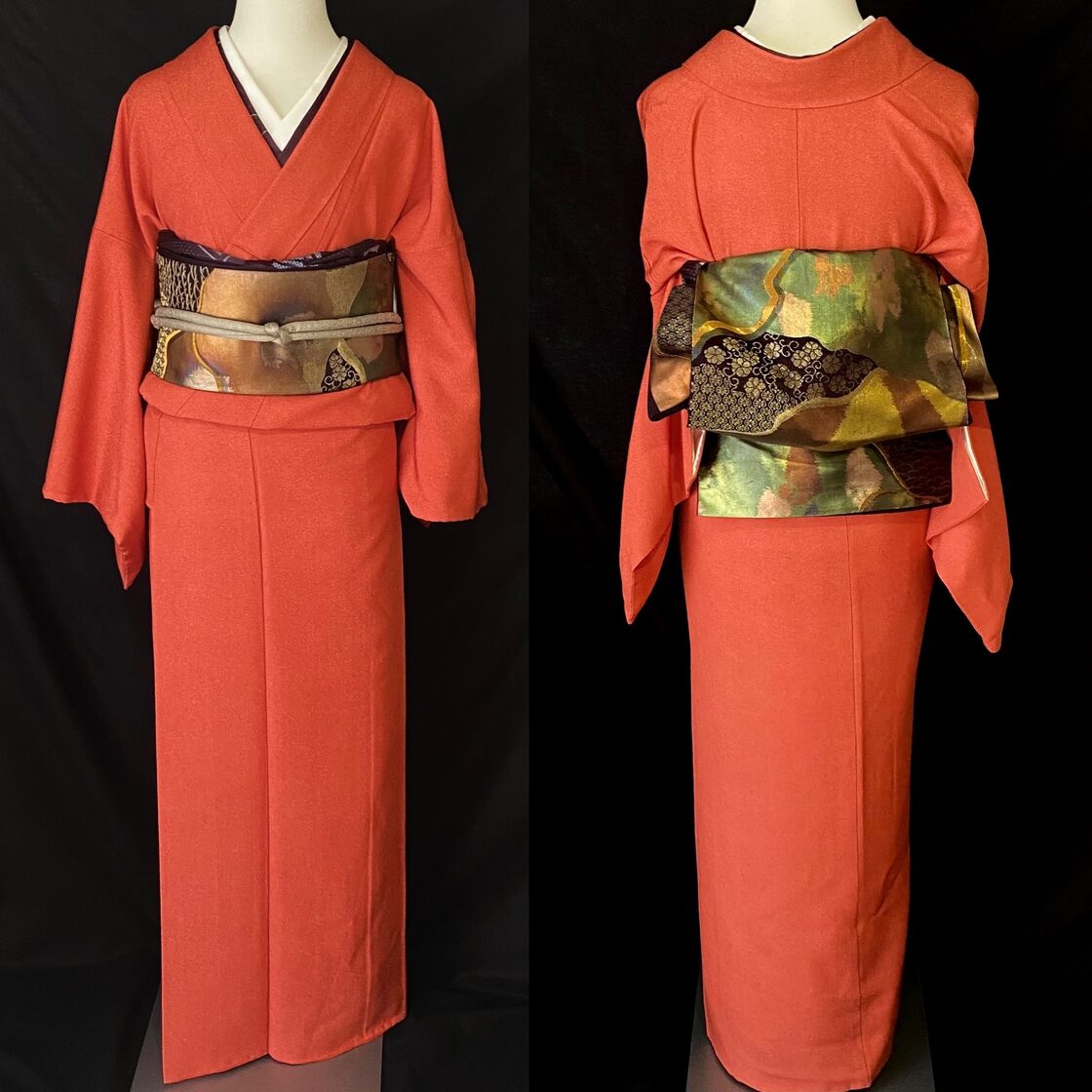 着物】袋帯◇黒地に赤と金糸刺繍◇シックで粋の極み！ いやらしく