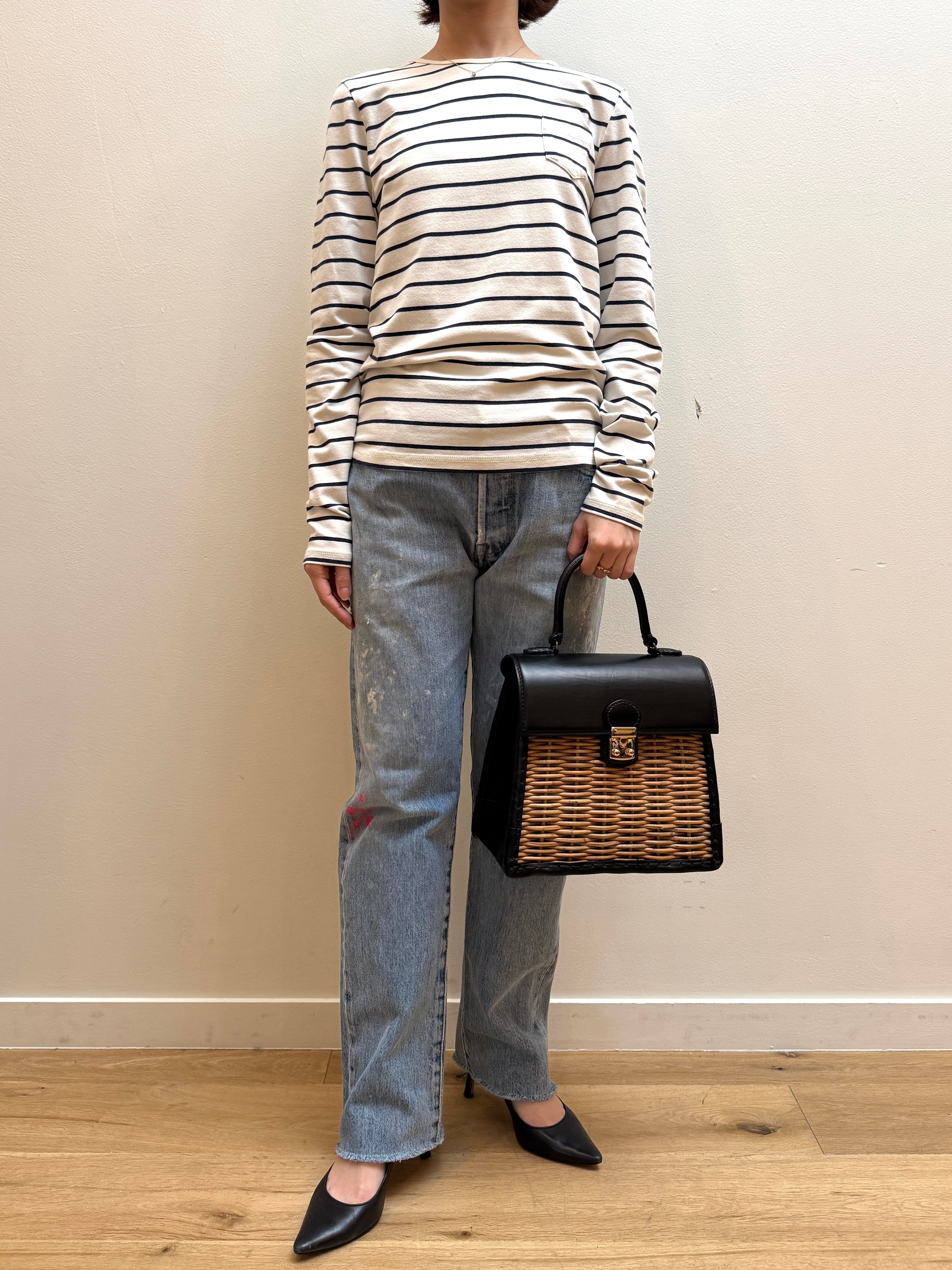 CU11-9 USED POLO JEANS BORDER LONGSLEEVETEE -WHITE×BLACK-