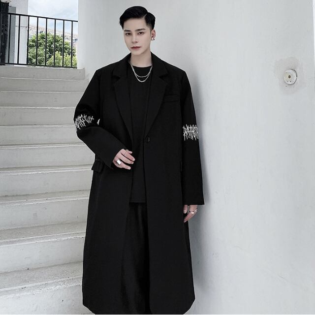 【予約販売】コート ロングコート アウター ミドル丈 刺繍 シンプル 通学 ビジネス 防寒 メンズ ブラック シック 防寒 お洒落 こなれ感 ベーシック 秋冬 M/L/XL