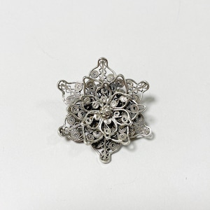 1930's〜40's Vintage Polish 800 Silver Layered Floral Filigree Brooch Made In Poland