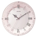 リズム掛け時計 クリスタル付留め飾り 電波時計 バラ模様