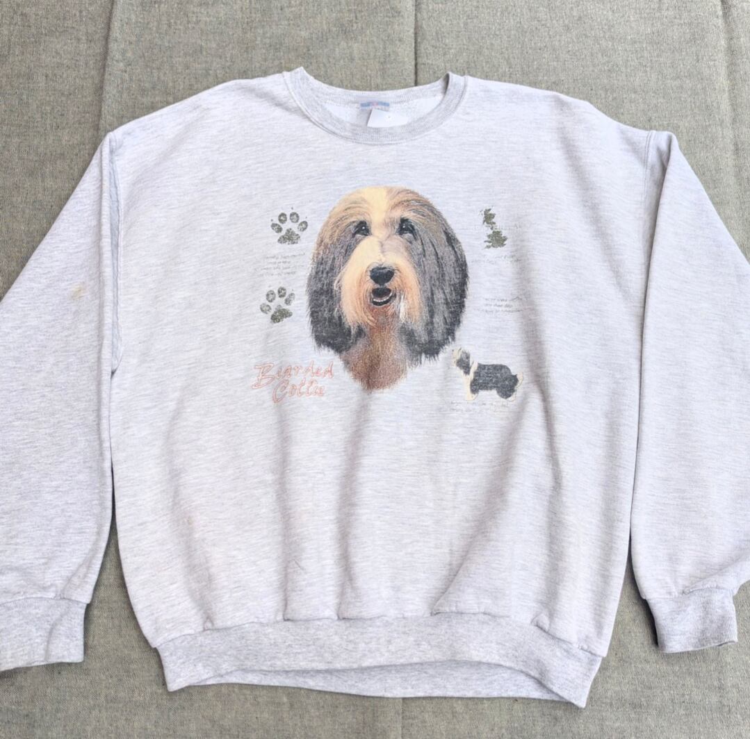 90s bearded collie print sweat shirt 小岩店