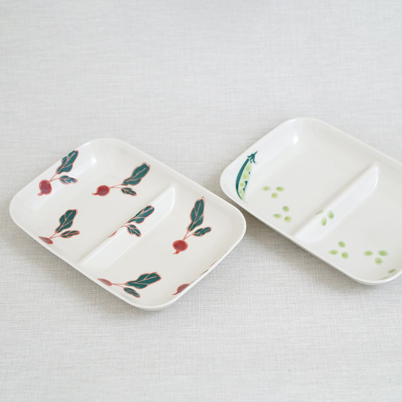 フレッシュアート角仕切皿（ビーン・ラディッシュ） | 菊祥陶器／工房