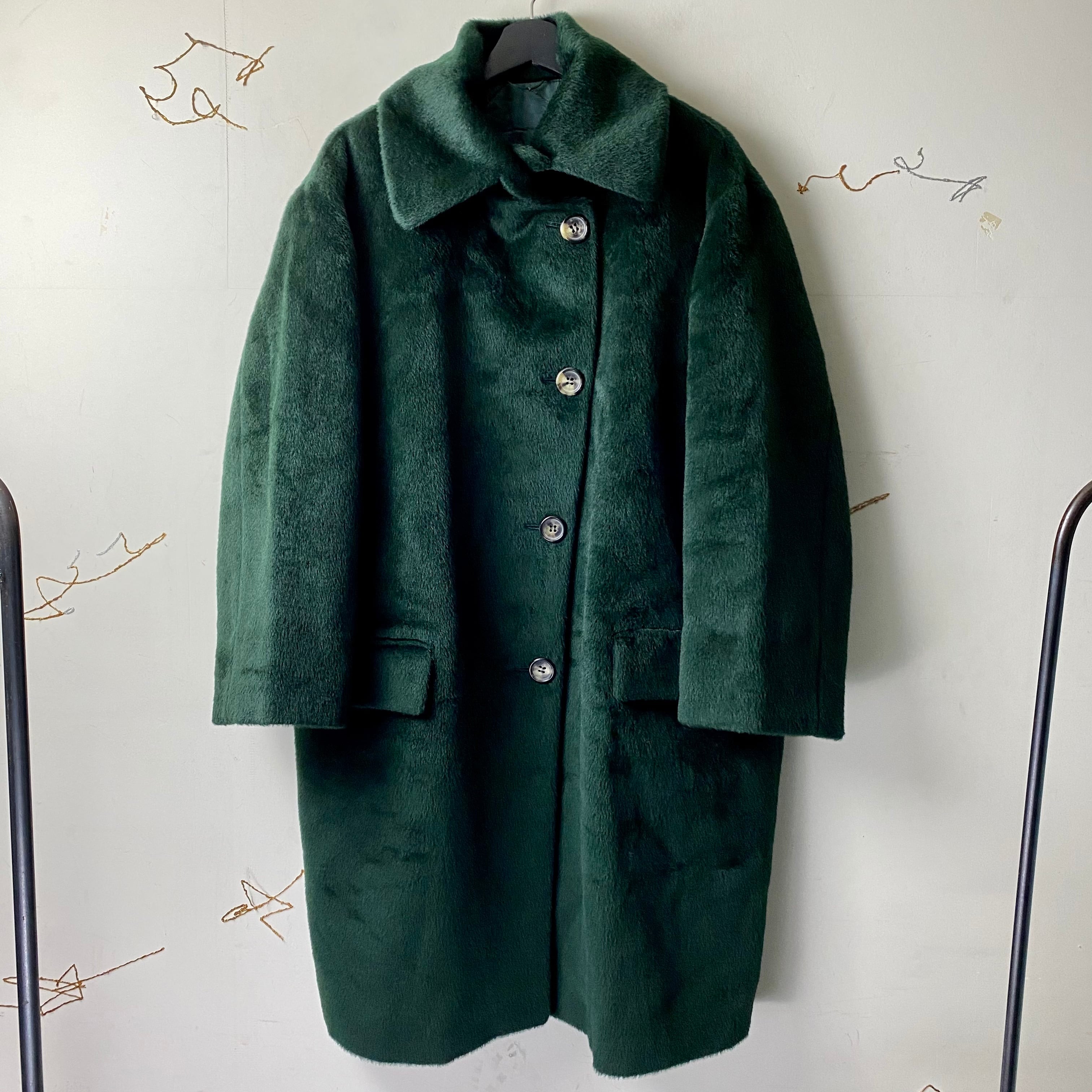 JIL SANDER green mohair shaggy coat | NOIR ONLINE