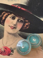 18mm Japanese ヴィンテージボタン グリーン系×シルバー ストーン グラデーション 樹脂ボタンレトロ アクセサリーパーツ 装飾材 カルトナージュ