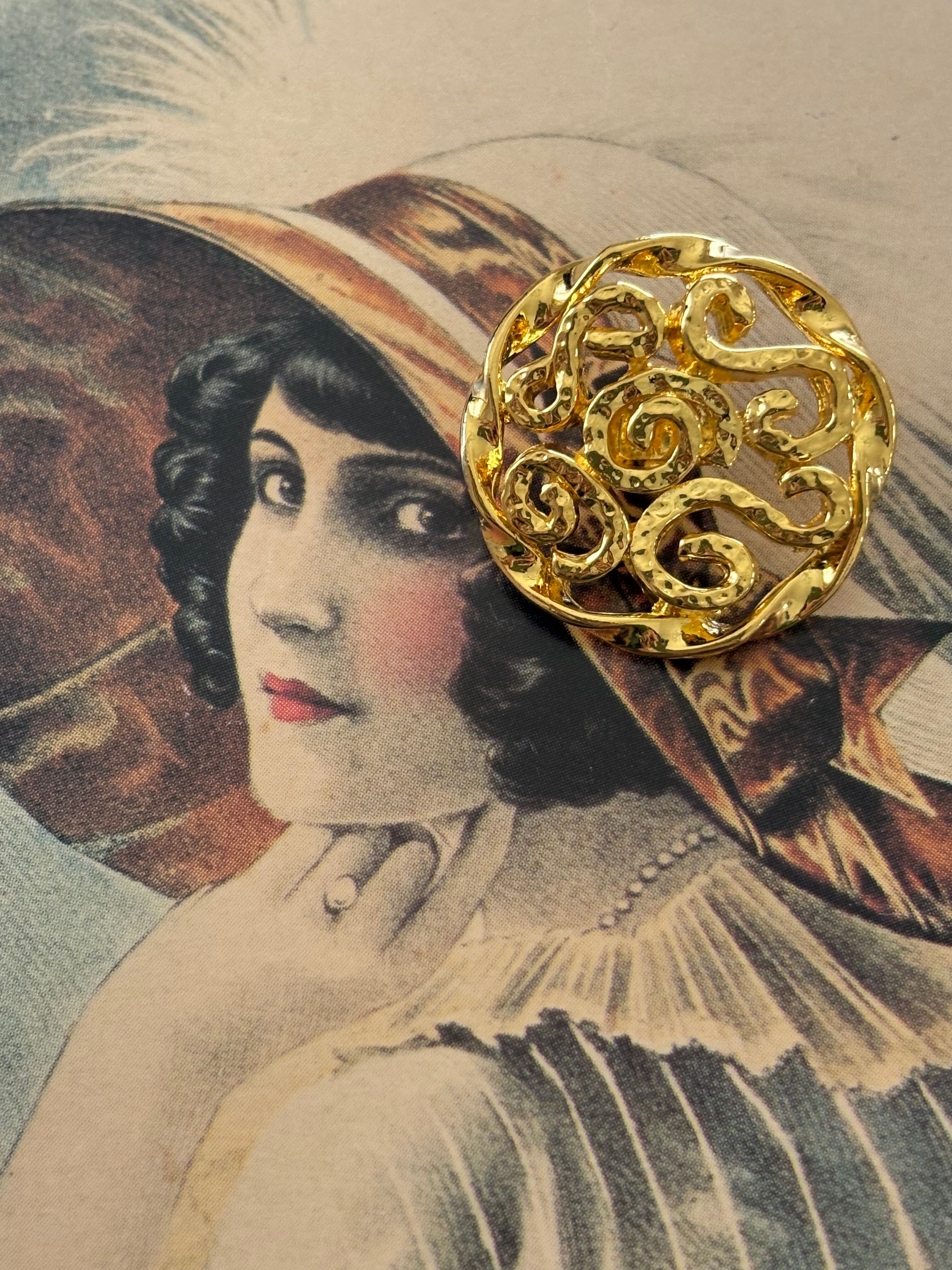 23mm Japaneseヴィンテージボタン 透かし ゴールド メタルボタン アクセサリーパーツ デコレーション材