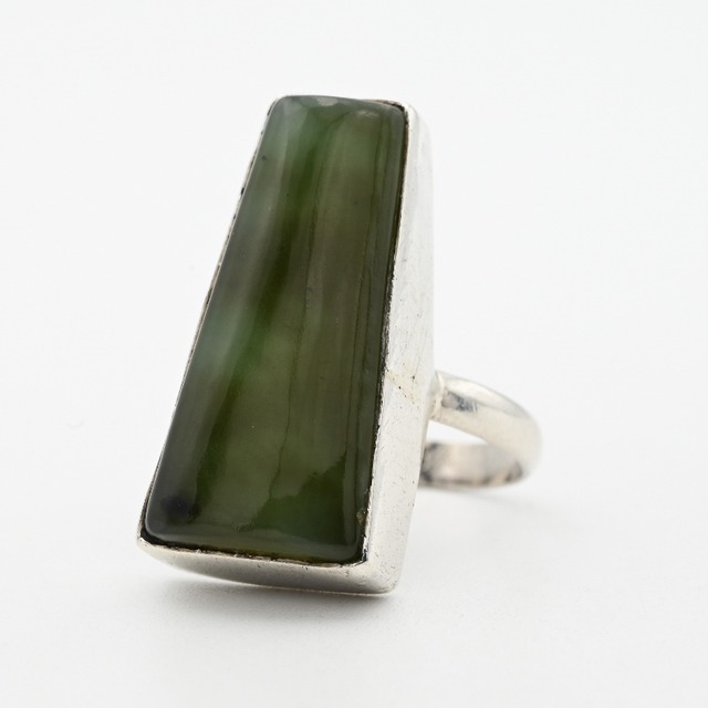 Green Jade Accent Wide Trapezoid Top Ring #13.5 / Denmark
