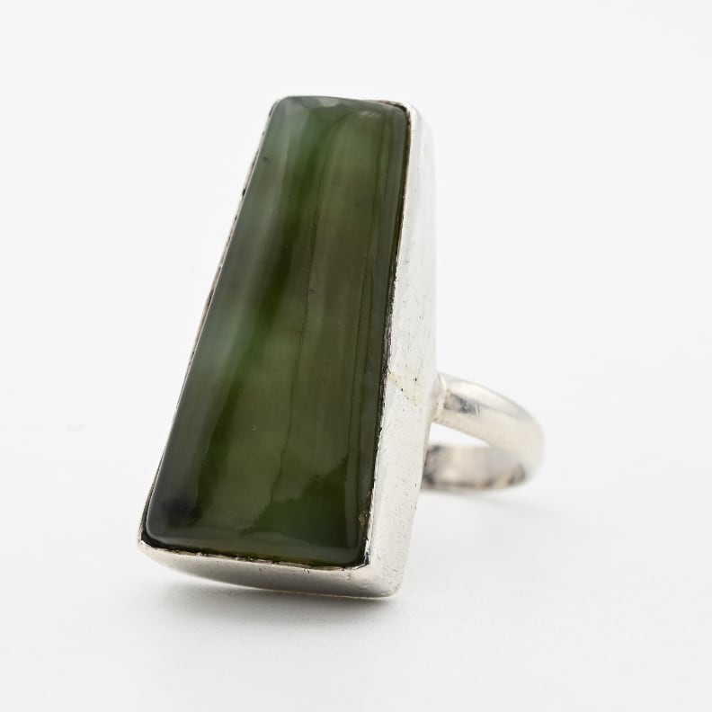 Green Jade Accent Wide Trapezoid Top Ring #13.5 / Denmark