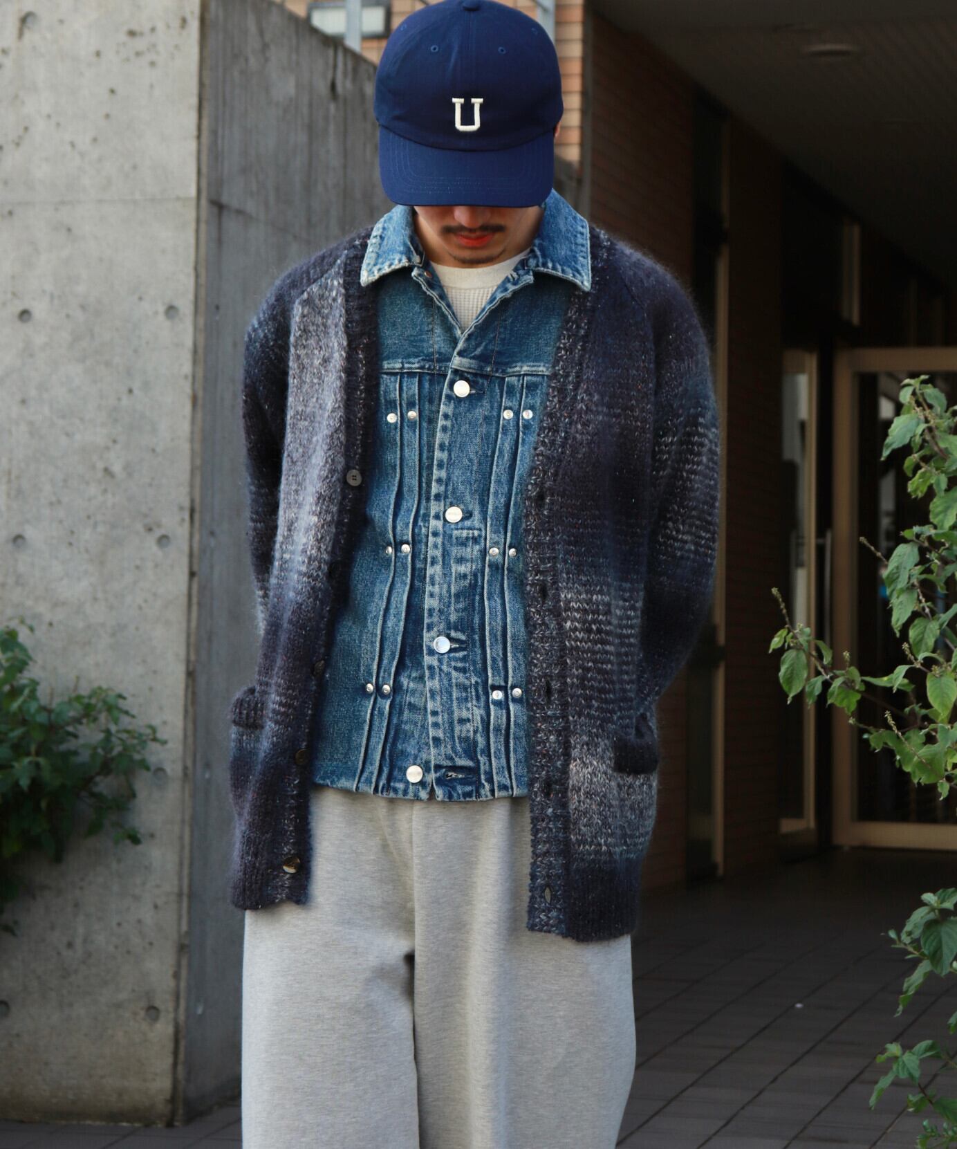 UNUSED / US2530 MOHAIR CARDIGAN (NAVY×GRAY) | AfterSchool