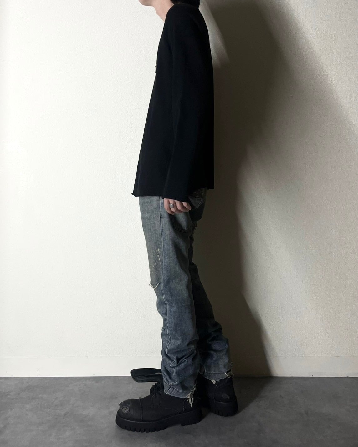 00s DOLCE&GABBANA Leather Piping Damage Denim Pants ITALY製 | VOLAR