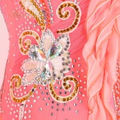 社交ダンス 衣装 スタンダードドレス ワンピース スタンダード デモ フロート フリル レース サーモン ピンク 競技 ダンス パーティ 発表会 ピンク系 Wish plus フリルドレス 明るい色 競技用 コスチューム お洒落 おしゃれ フォーマル ダンスイベント パフォーマンス 女性用 大人用 発表 発表会