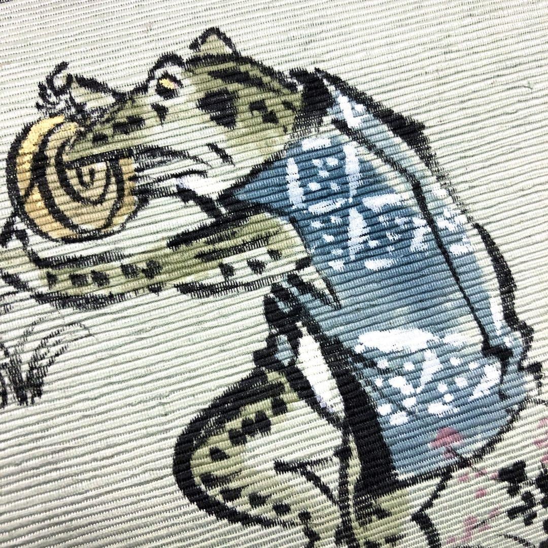 大阪売り出し O-2252 名古屋帯 鳥獣戯画 赤墨色 inspektorat