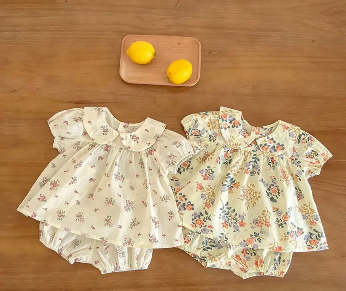 花のモチーフワンピース&パンツ