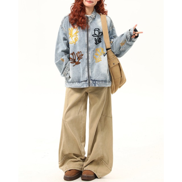 flower embroidered denim jacket　フラワー刺繍デニムジャケット　J1300