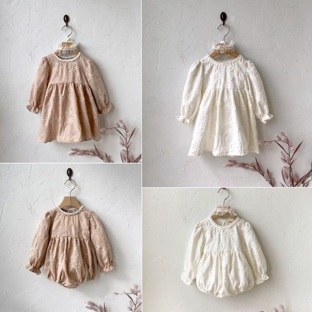 ,ベビー幼児女の子レースフラワーロンパース　ワンピース　姉妹お揃い　かわいい秋冬服　アイボリー　ベージュ　lwa0155