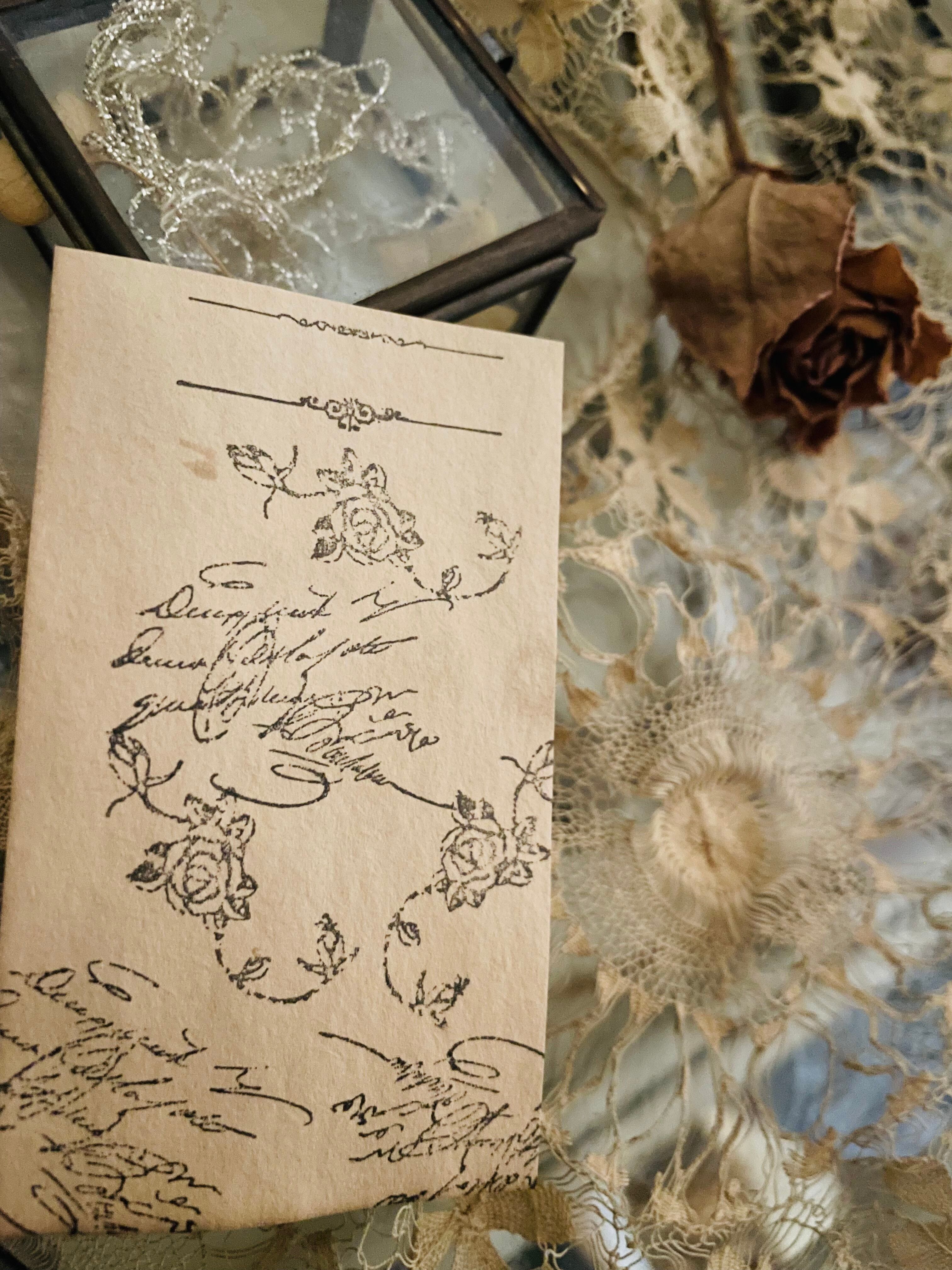 オリジナルスタンプ#13(antique rose)薔薇と手書き文字のスタンプ