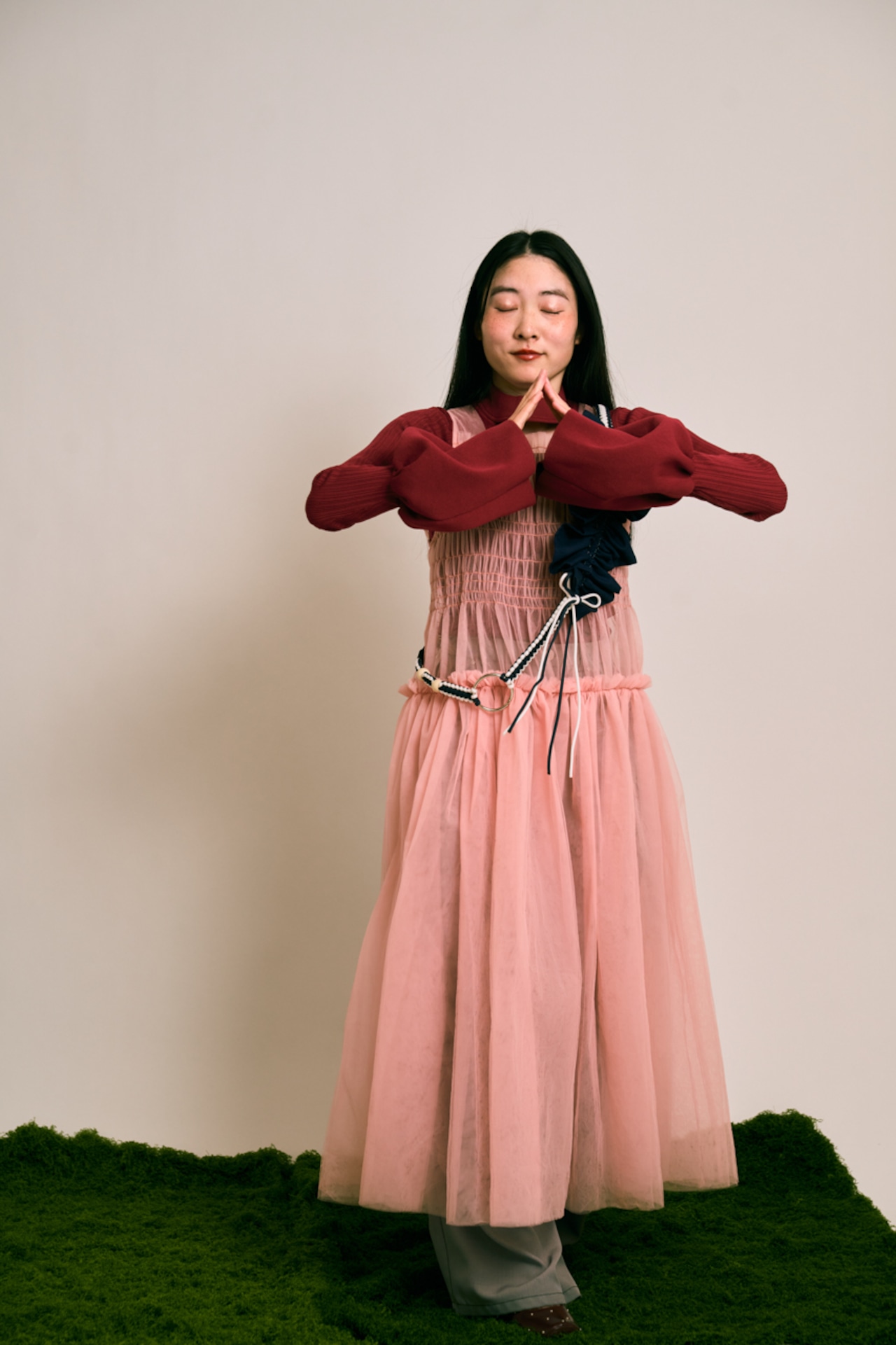 bi-tone frill strap Navy×White