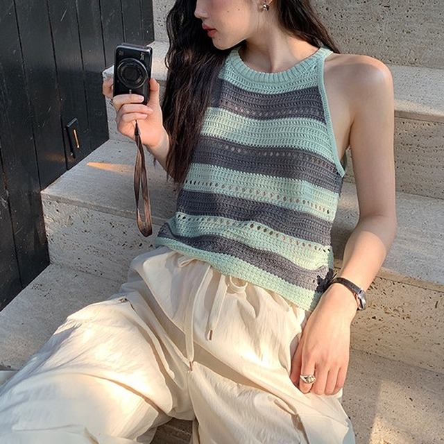 wide border knit nosleeve　k-0175