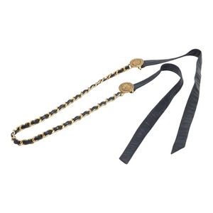 シャネル ココマーク チェーンベルト ブラック ゴールド レザー メッキ レディース CHANEL 【中古】