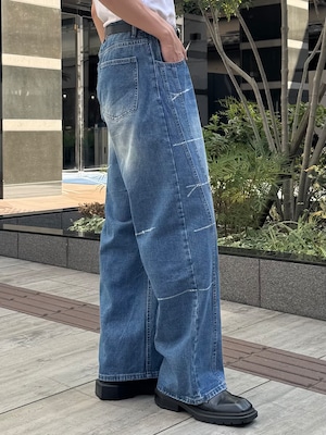 【ALUDE SELECT】line paint wash wide denim