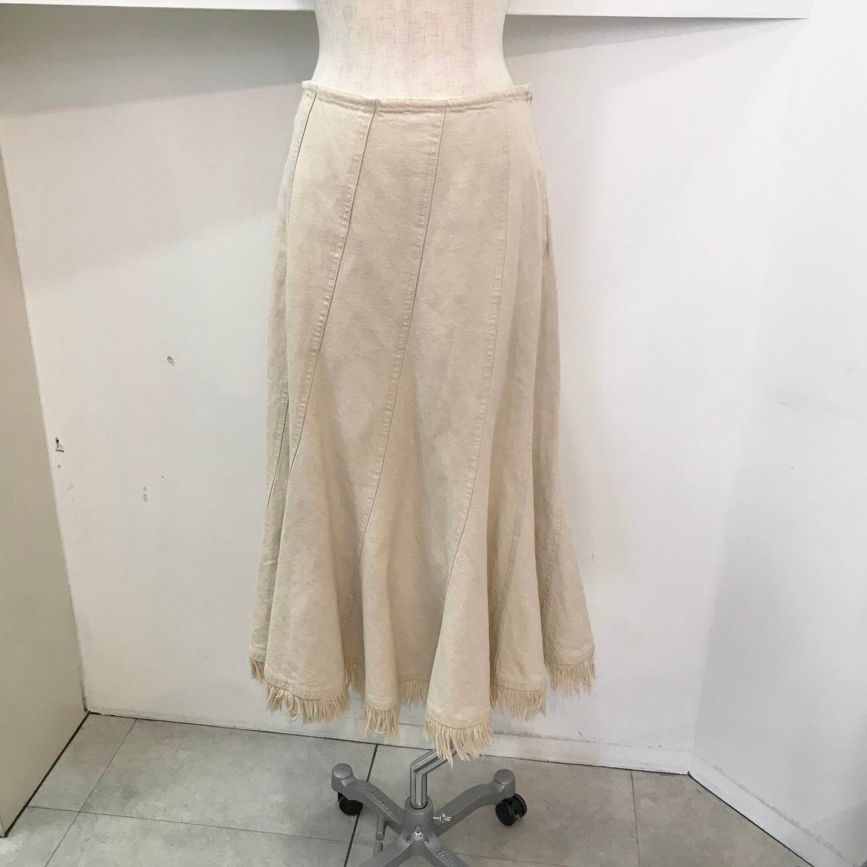 SCAPA/flareskirt/beige/fringe/スキャパ/フレアスカート/サイズ38/フリンジ/麻混