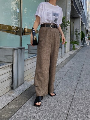 hem slit melange tuck pants