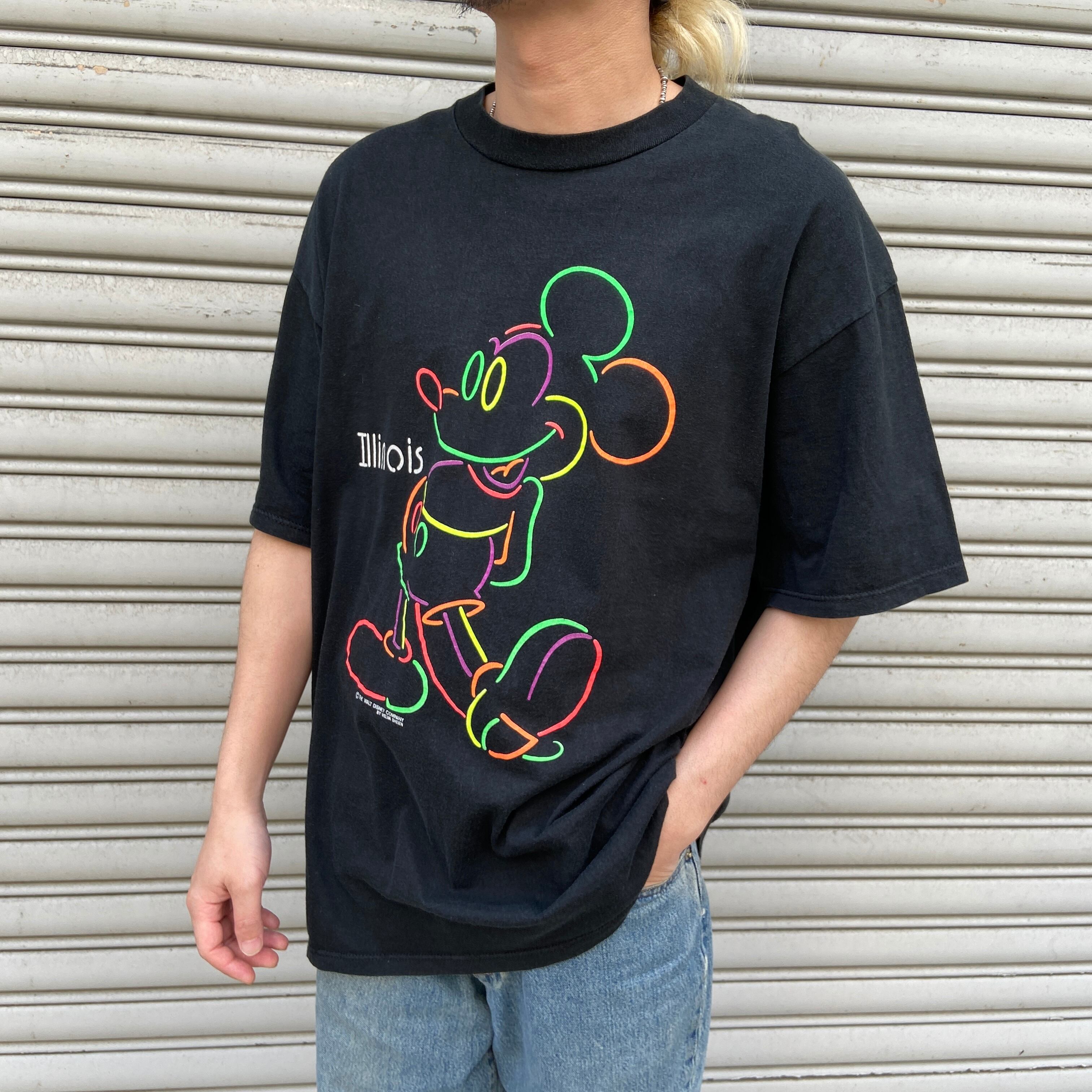 90s ネオンサインミッキー 半袖Tシャツ 黒 L USA製 ベルバシーン
