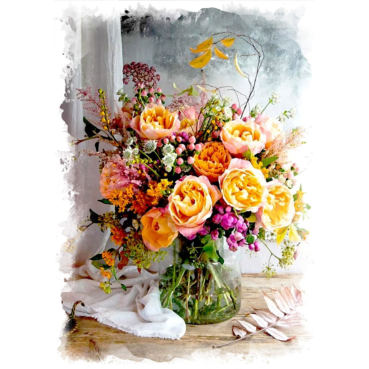 絵画 花の絵 インテリアアート額付き 水彩画・油絵調 WAT0397  