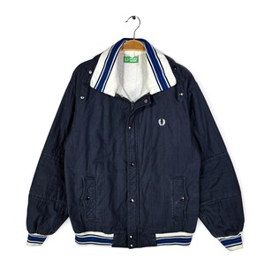 70s フレッドペリー ヴィンテージ コットンジャケット ワンポイントロゴ ネイビー FRED PERRY サイズL相当 古着 DZ0787